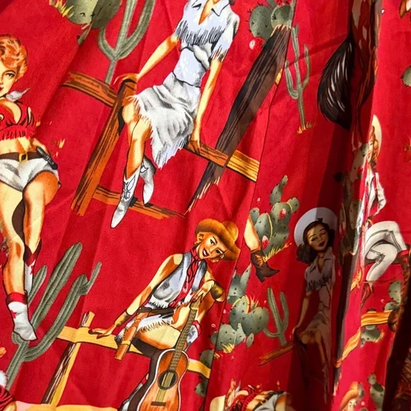 Retro Inspired Western Cowgirl Red Patterned Women's Dress 🌵 - Picture 2 of 7